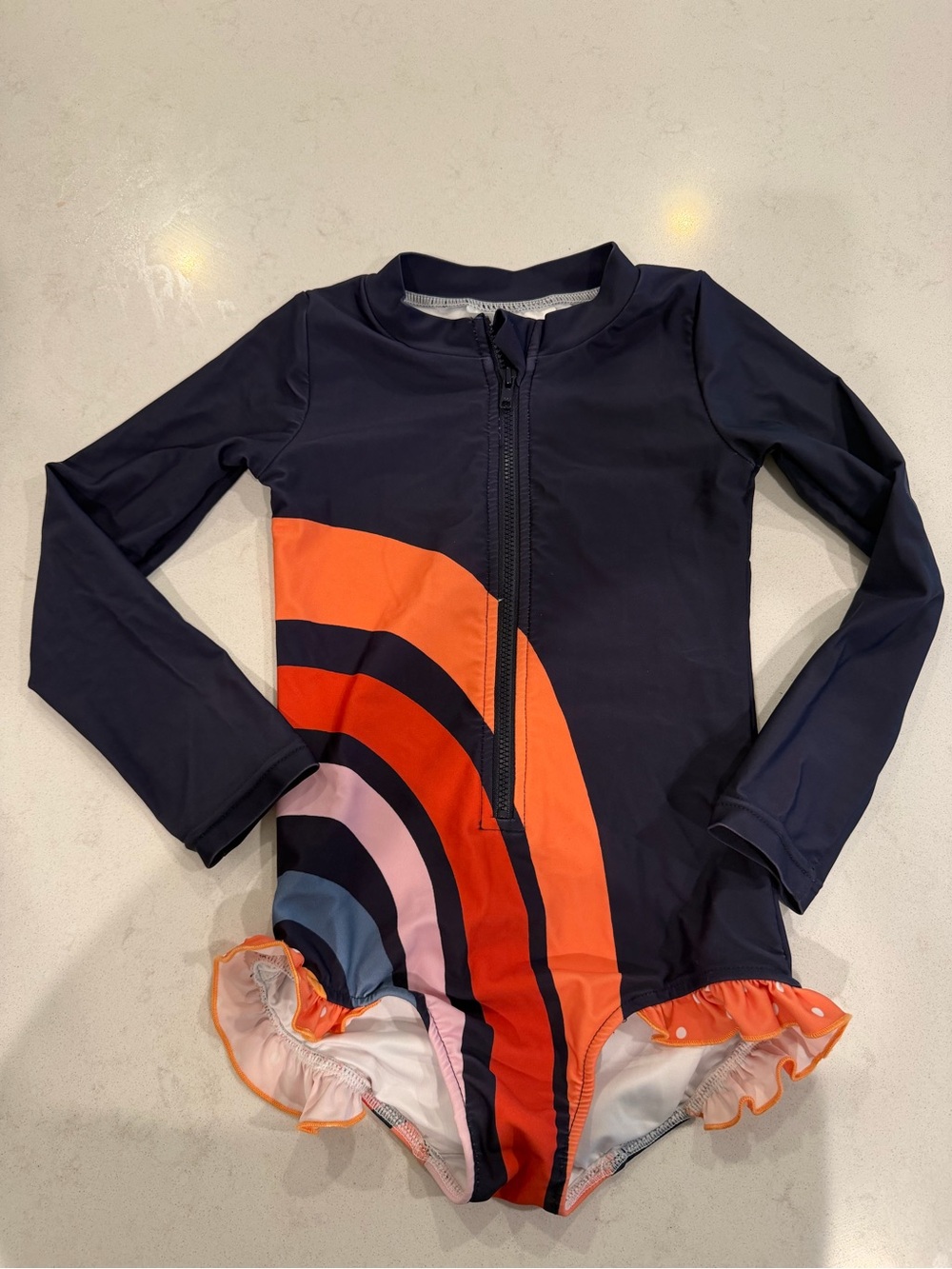 Oopsie Daisy Mia Rainbow Navy Zip Rash guard Swimsuit size 5 UPF 50
